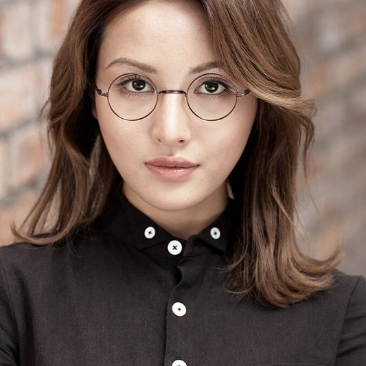 〈Titanium〉Vintage no nose Round Glasses【TR2570】