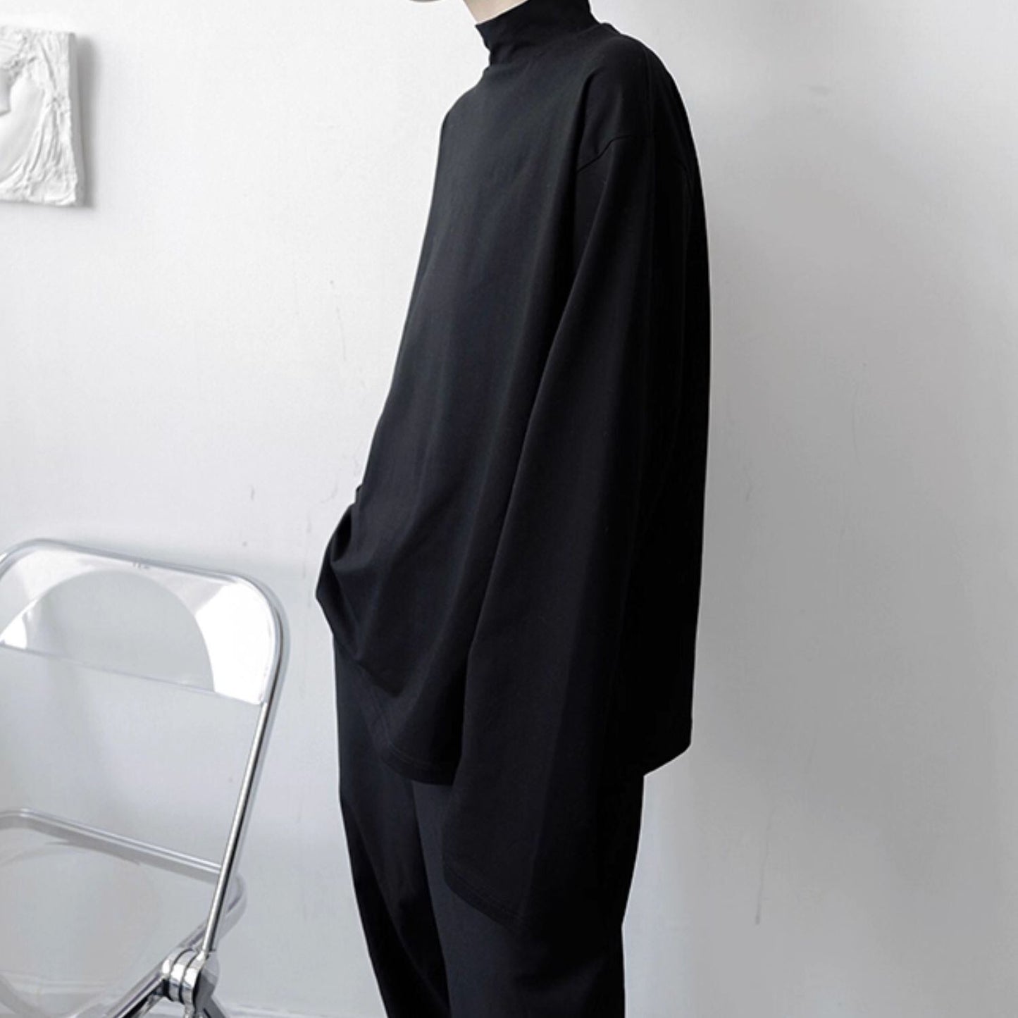 〈Unisex〉High-Neck Long-Sleeve T-Shirt【TR3325】