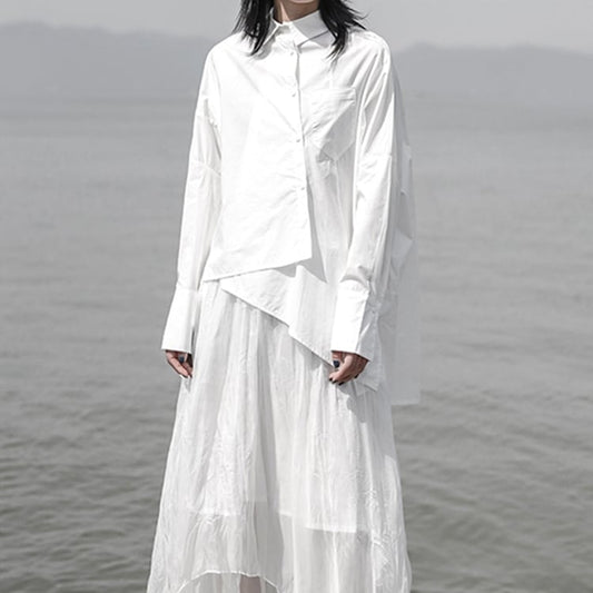 〈Unisex〉Irregular Back-slit Shirt【TR1421】