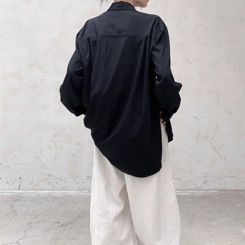 Side-Button Drape Collared Shirt【TR3124】