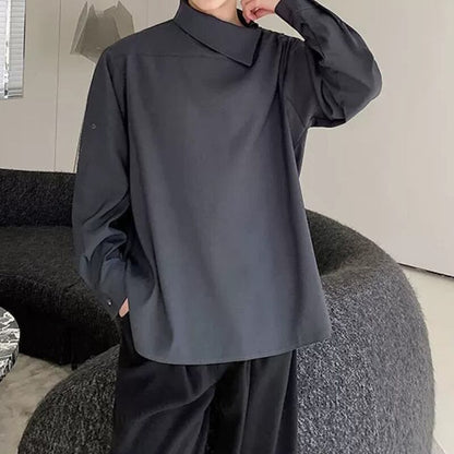 Asymmetric Button Collar T-shirt【TR3353】