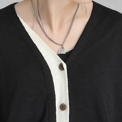 Knit Bi-Color V-Neck Jacket【TR3267】