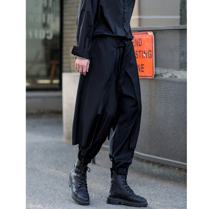 Waist Ribbon Layered-look Pants【TR3278】