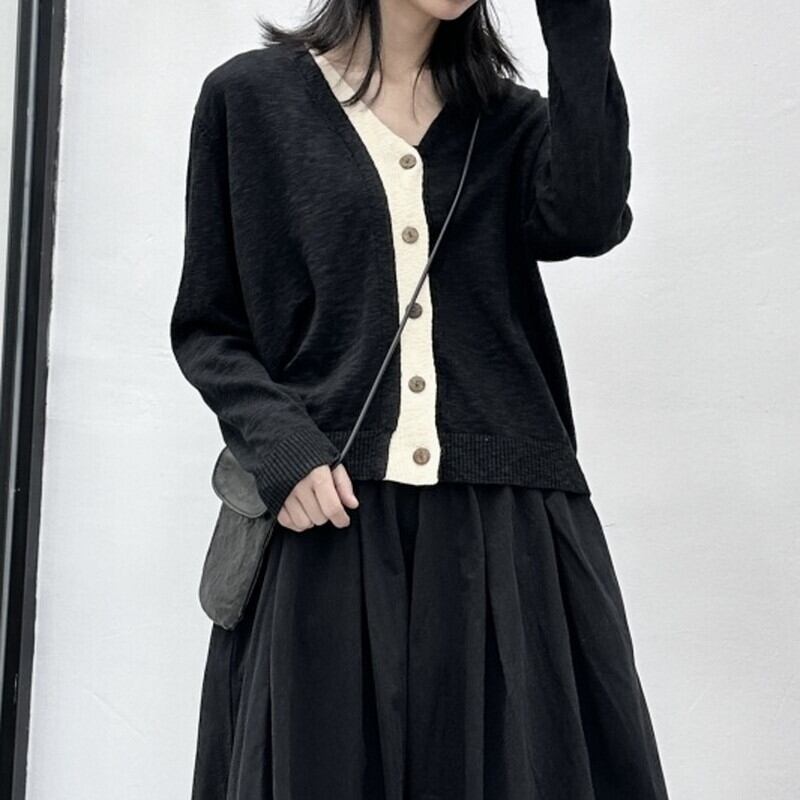 Knit Bi-Color V-Neck Jacket【TR3267】