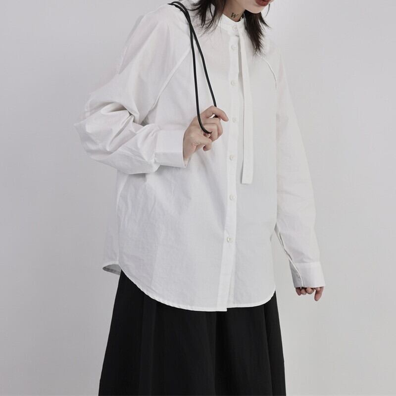Band-Collar Tie Collared Shirt【TR3123】