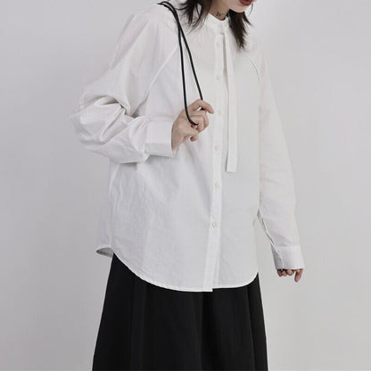 Band-Collar Tie Collared Shirt【TR3123】