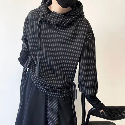 Asymmetric Pinstripe Hoodie【TR3347】