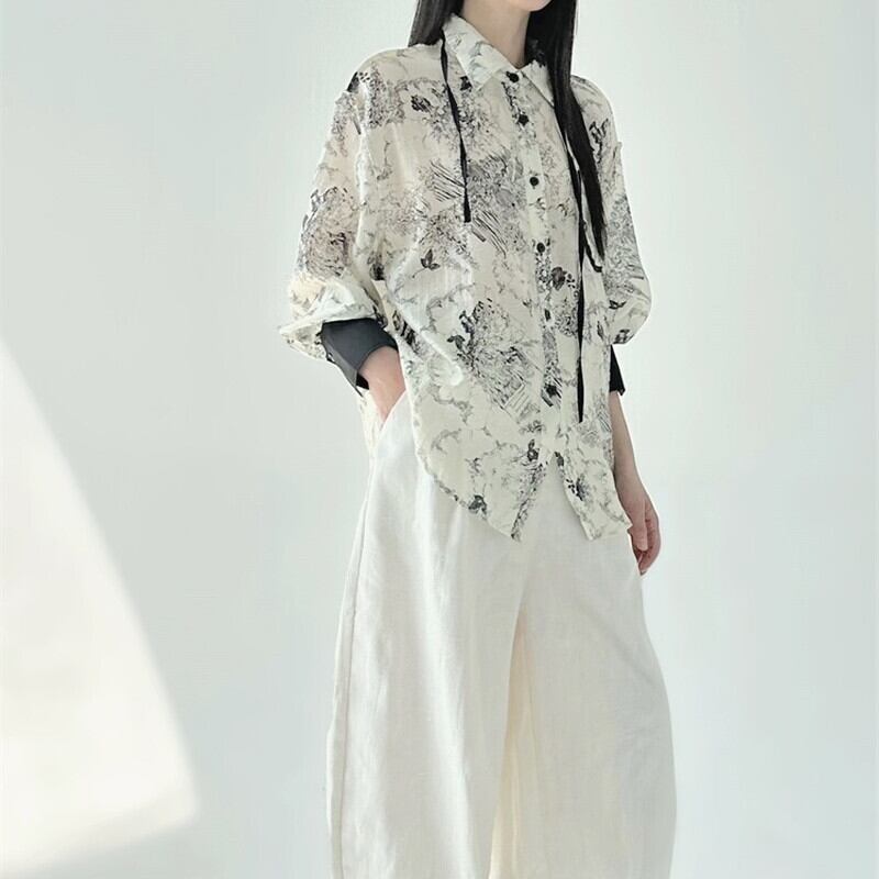 Water-Color Flower Collared Shirt【TR3121】