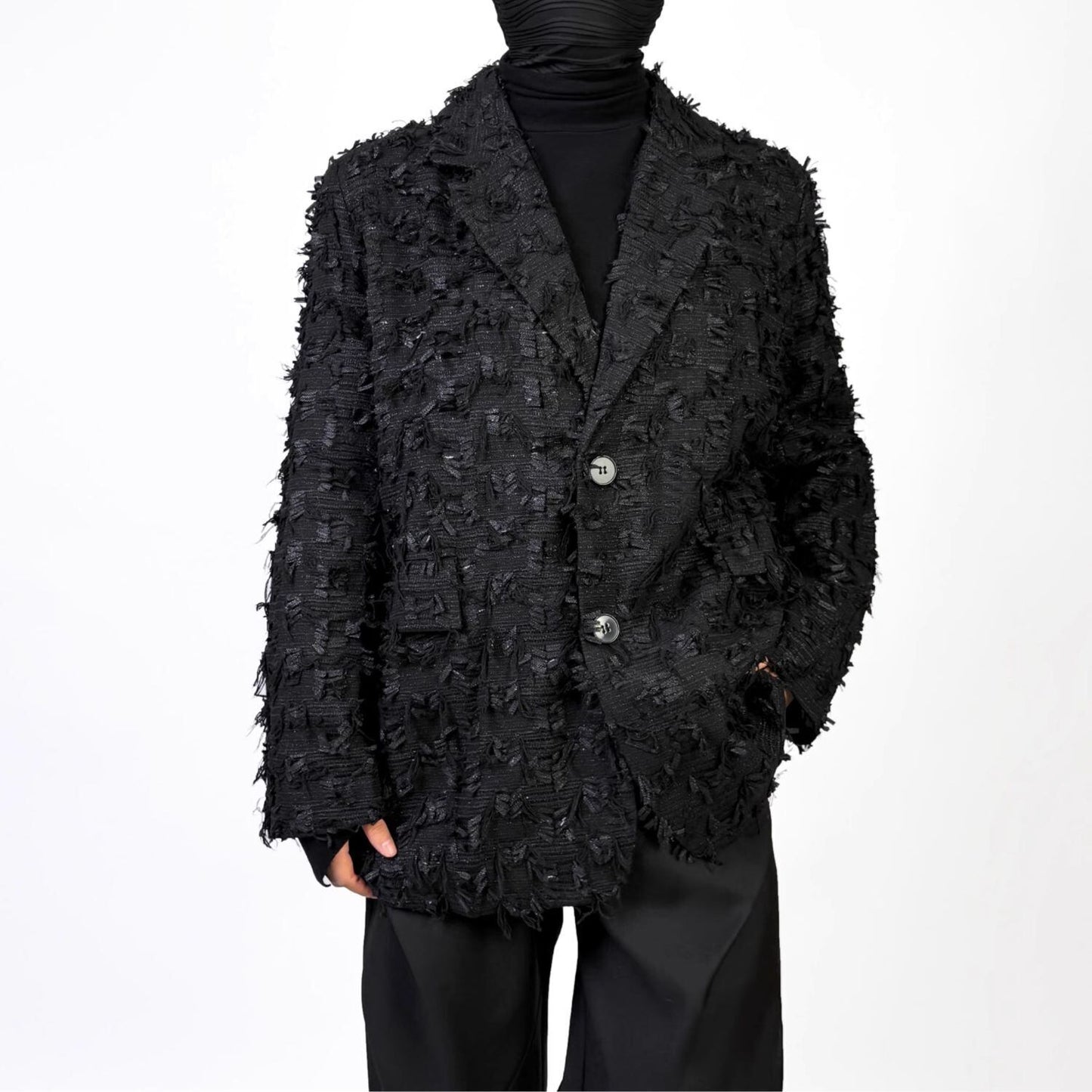 Black Fringe Tailored Jacket【TR3322】