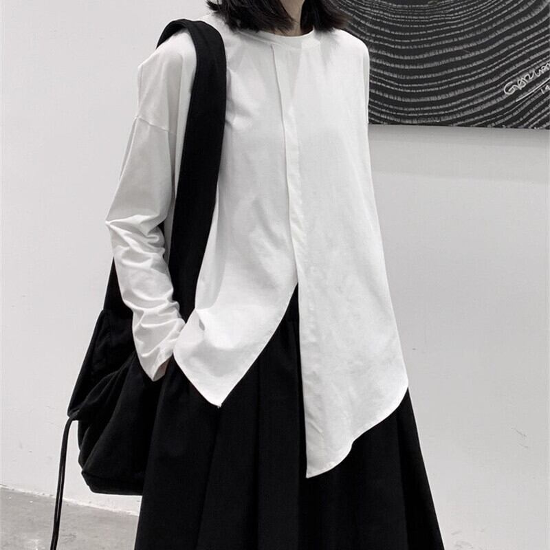 Asymmetry No-Collar Collared Shirt【TR3137】