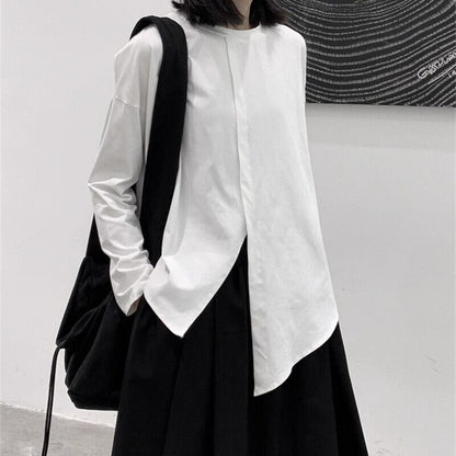 Asymmetry No-Collar Collared Shirt【TR3137】