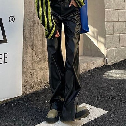 Leather Slit Flare Pants【TR3087】