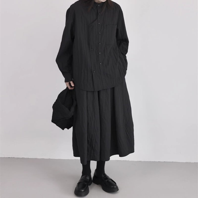 Asymmetry Pleats Collared Shirt【TR3100】