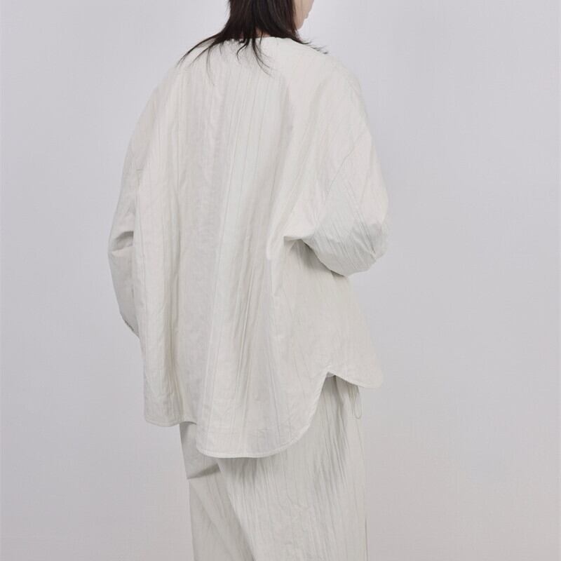 Pleats No-Collar Collared Shirt【TR3120】