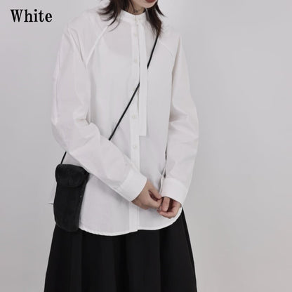 Band-Collar Tie Collared Shirt【TR3123】