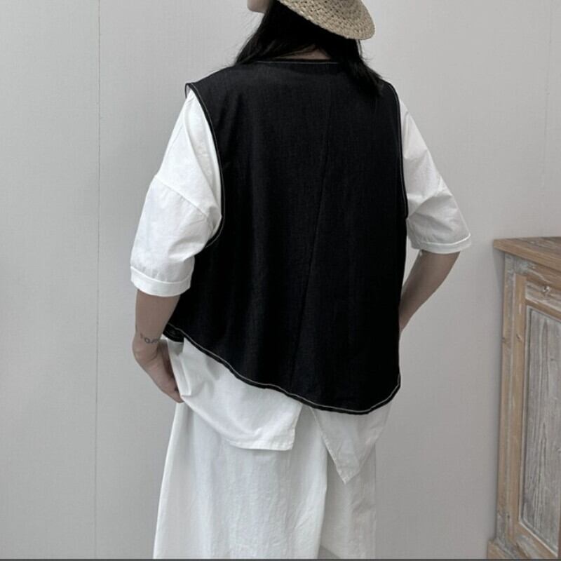 Asymmetry Stitch Vest【TR3238】