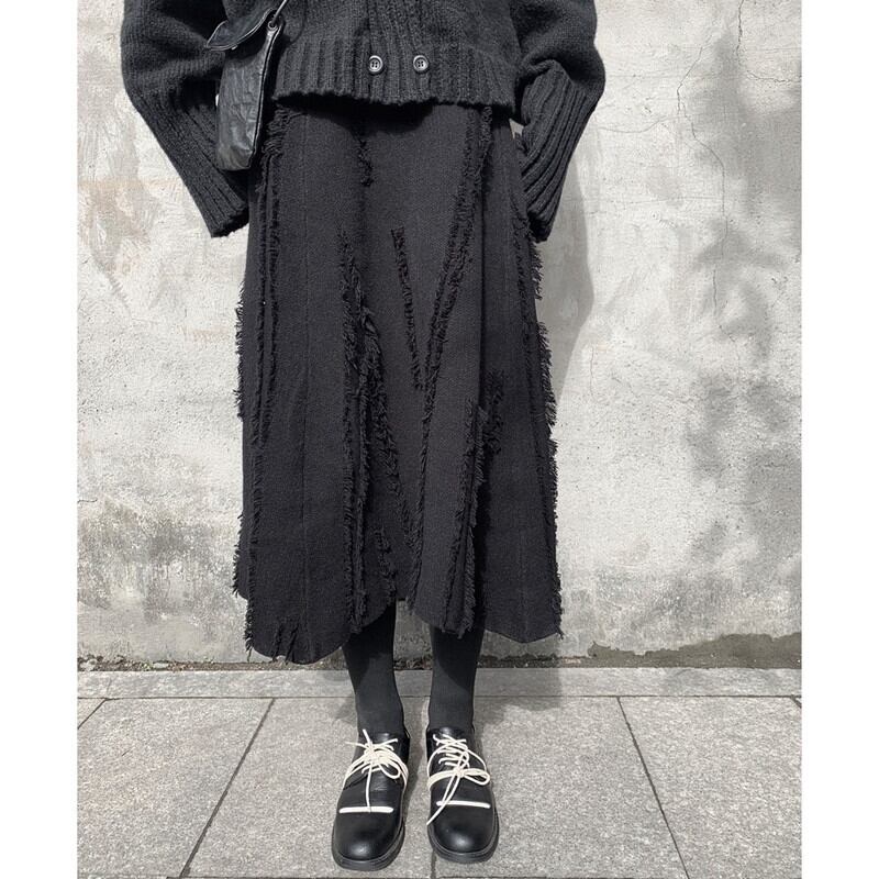 Asymmetry Knit Frill Skirt【TR3160】