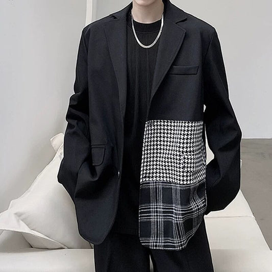 Patchwork Contrast Tailored Jacket【TR3349】