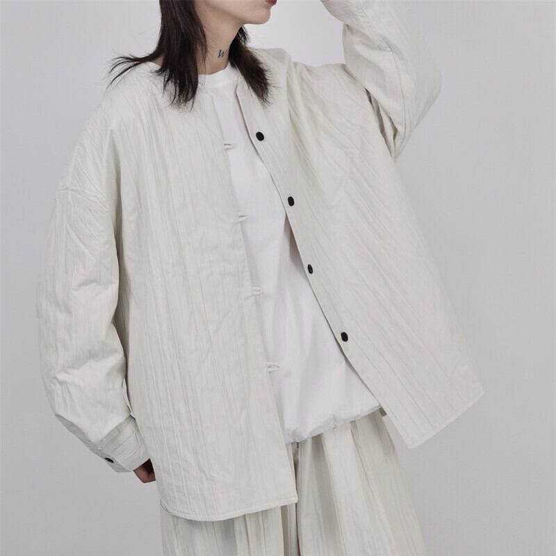 Pleats No-Collar Collared Shirt【TR3120】