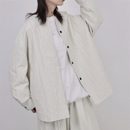Pleats No-Collar Collared Shirt【TR3120】