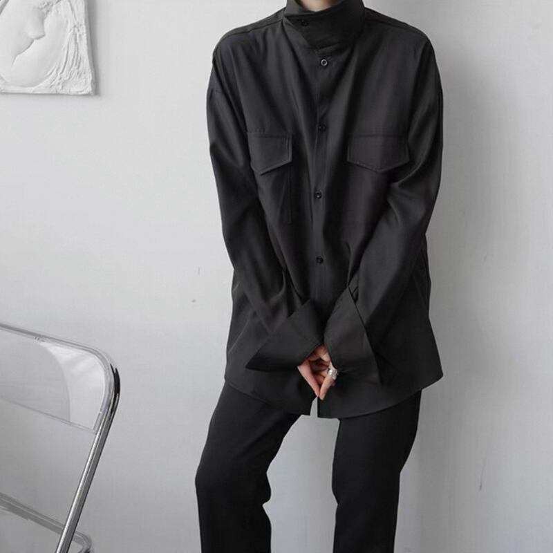 Structured High-Neck Collared Shirt【TR3375】
