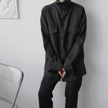 Structured High-Neck Collared Shirt【TR3375】