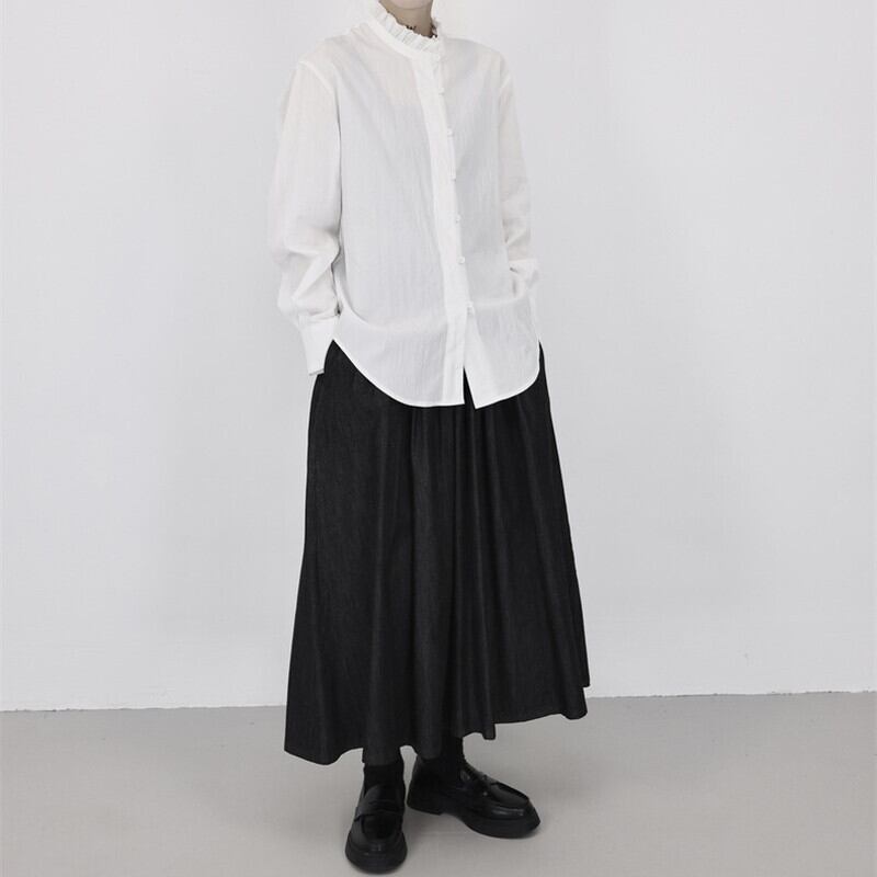 Stand-Collar Pleats Collared Shirt【TR3118】