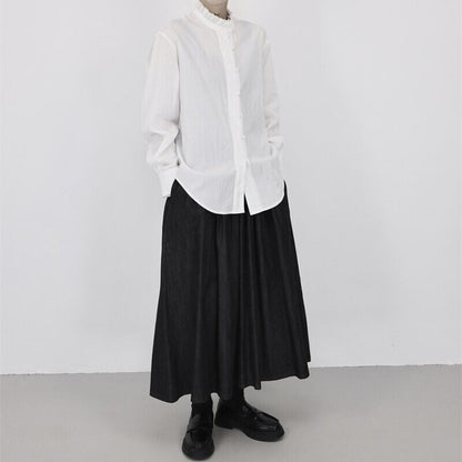 Stand-Collar Pleats Collared Shirt【TR3118】