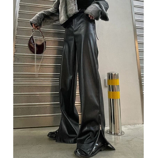 Leather Slit Flare Pants【TR3087】