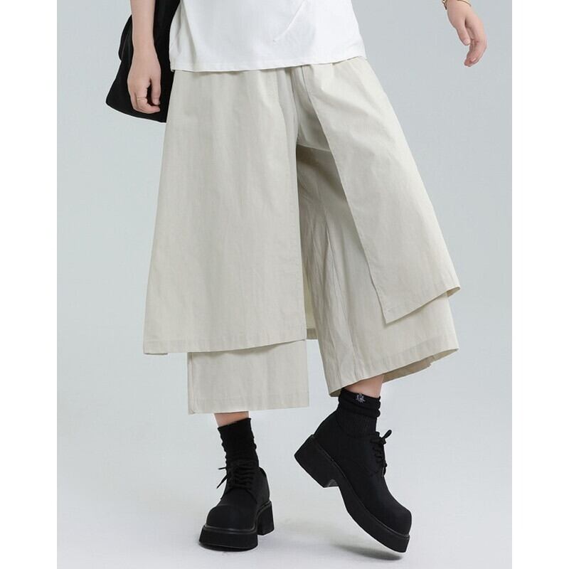 Wide Cropped Layered Pants【TR3221】