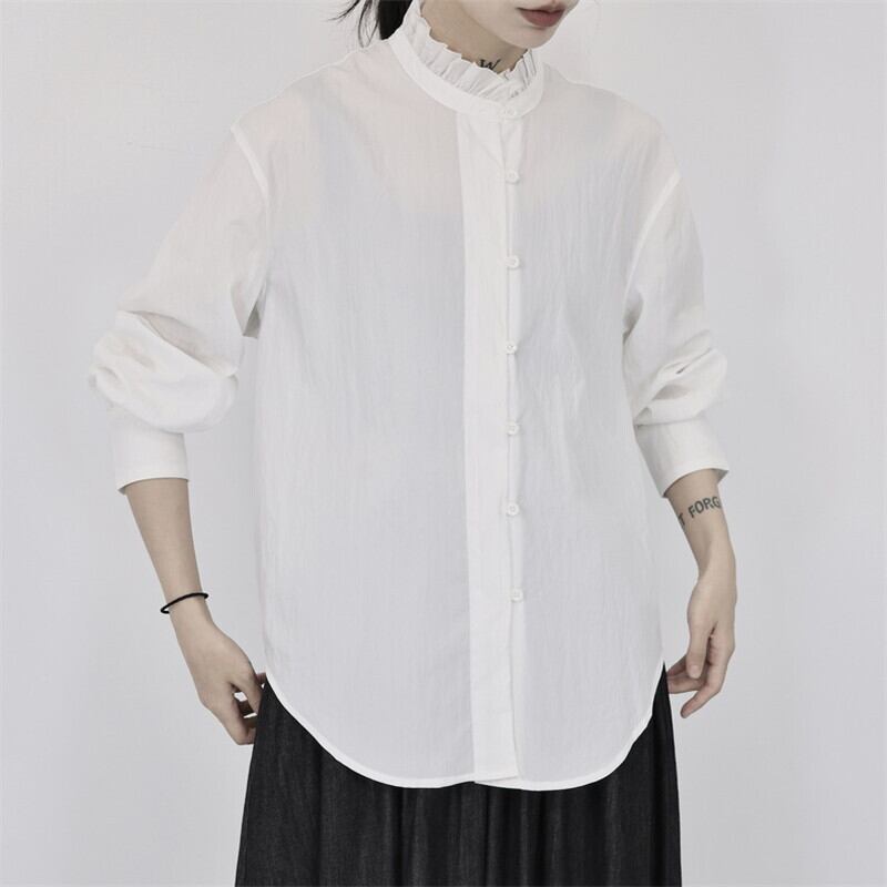 Stand-Collar Pleats Collared Shirt【TR3118】