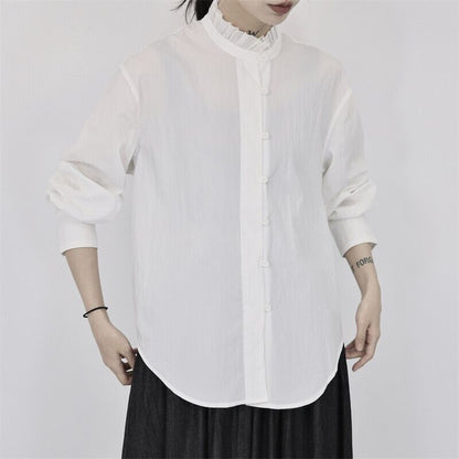 Stand-Collar Pleats Collared Shirt【TR3118】