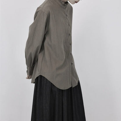 Stand-Collar Pleats Collared Shirt【TR3118】