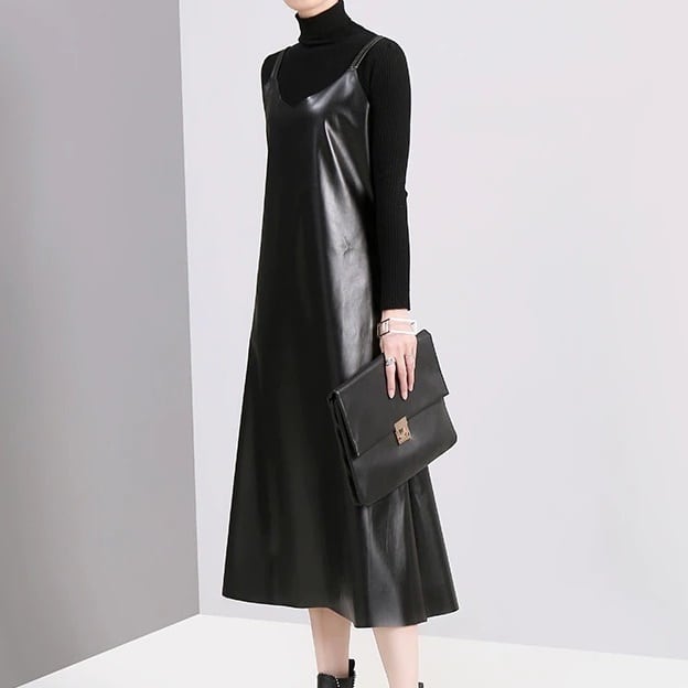 Pu Strap Leather All-in-One Dress【TR1210】