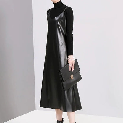 Pu Strap Leather All-in-One Dress【TR1210】