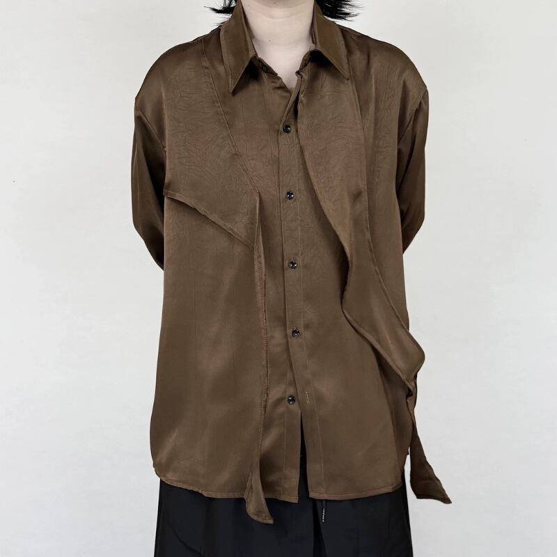 Satin Draped Texture Collared Shirt【TR3361】
