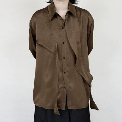 Satin Draped Texture Collared Shirt【TR3361】