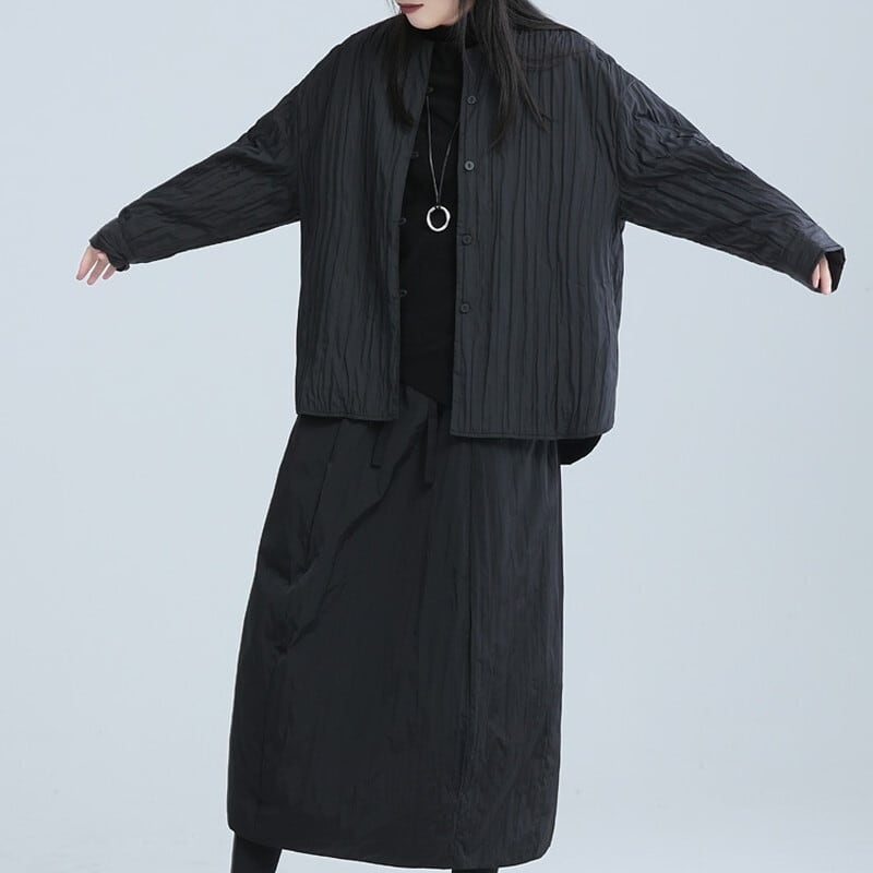 Pleats No-Collar Collared Shirt【TR3113】
