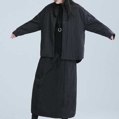 Pleats No-Collar Collared Shirt【TR3113】