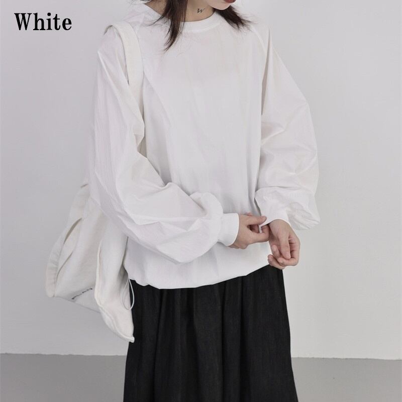 Drawstring Balloon-Sleeve Collared Shirt【TR3117】