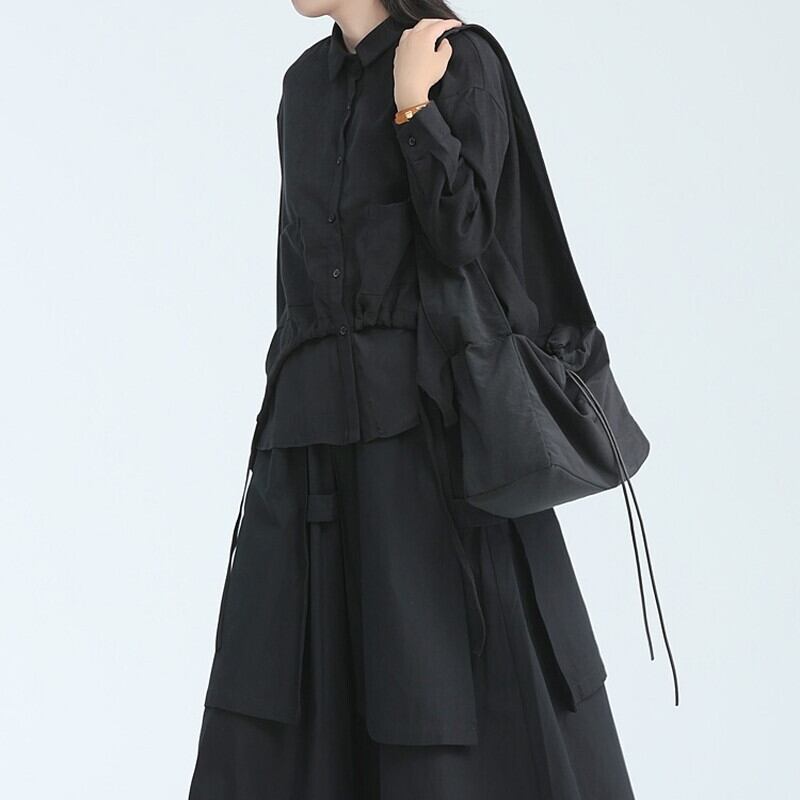 Drawstring Unique Collared Shirt【TR3127】