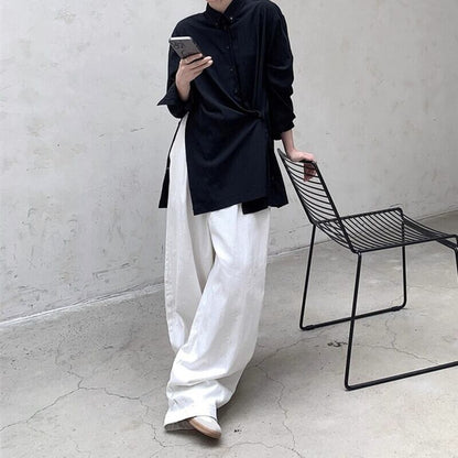 Side-Button Drape Collared Shirt【TR3124】