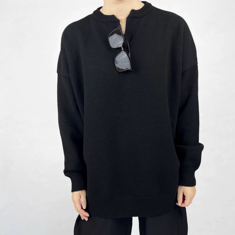 Split Neck Knit T-shirt【TR3360】