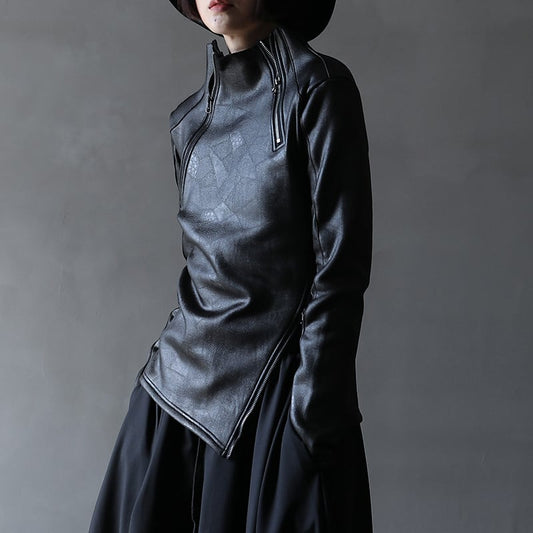 Stand Collar Black Pu Jacket【TR1232】