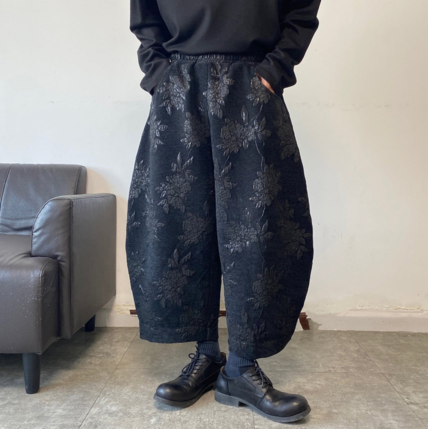 Floral Embroidered Ankle Wide Pants【TR3317】