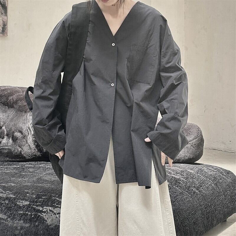 No-Collar Oversize Collared Shirt【TR3128】