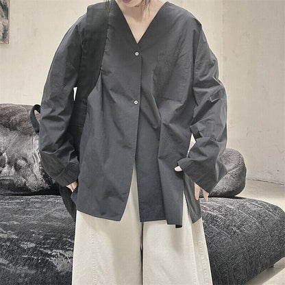 No-Collar Oversize Collared Shirt【TR3128】
