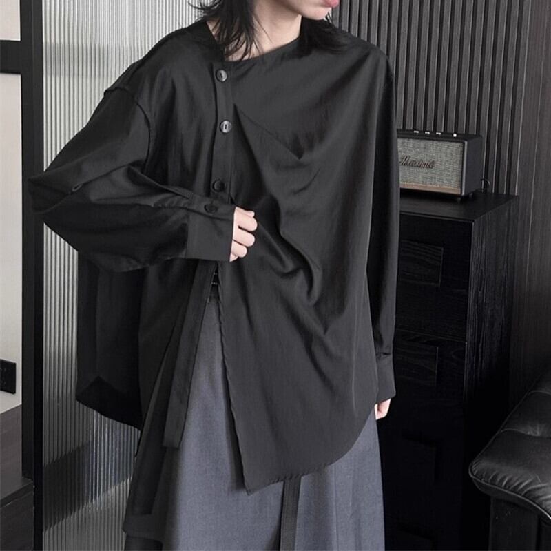 Side-Button No-Collar Collared Shirt【TR3112】