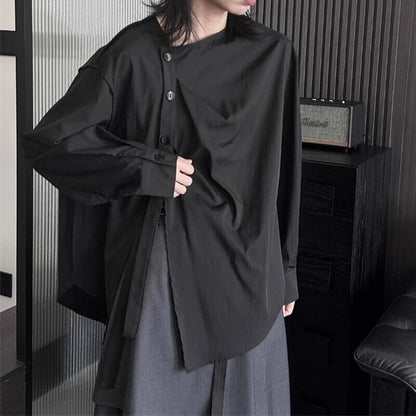 Side-Button No-Collar Collared Shirt【TR3112】