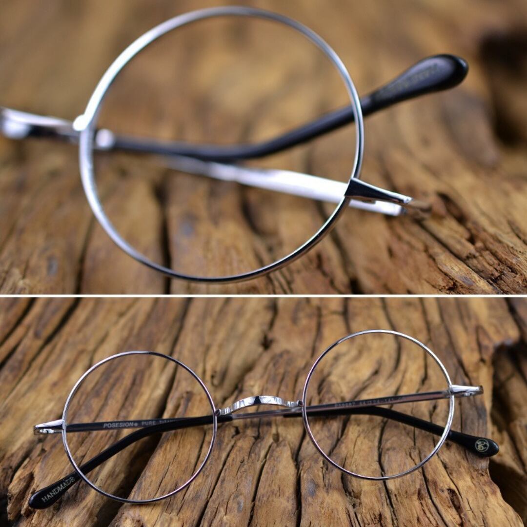 〈Titanium〉Vintage no nose Round Glasses【TR2570】